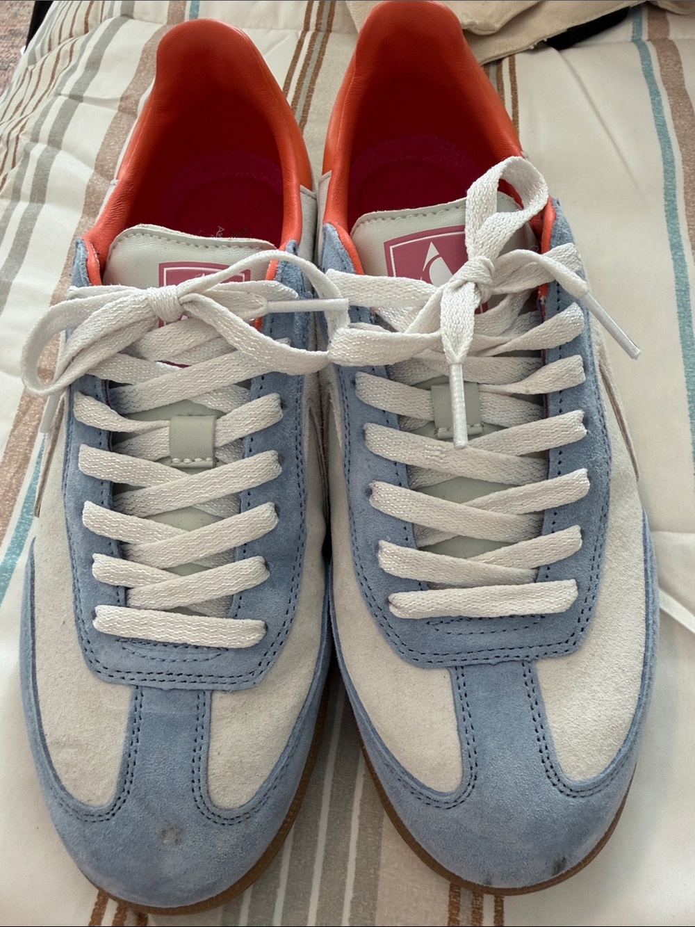 Suede Retro Runner Sneakers in Light Blue and White